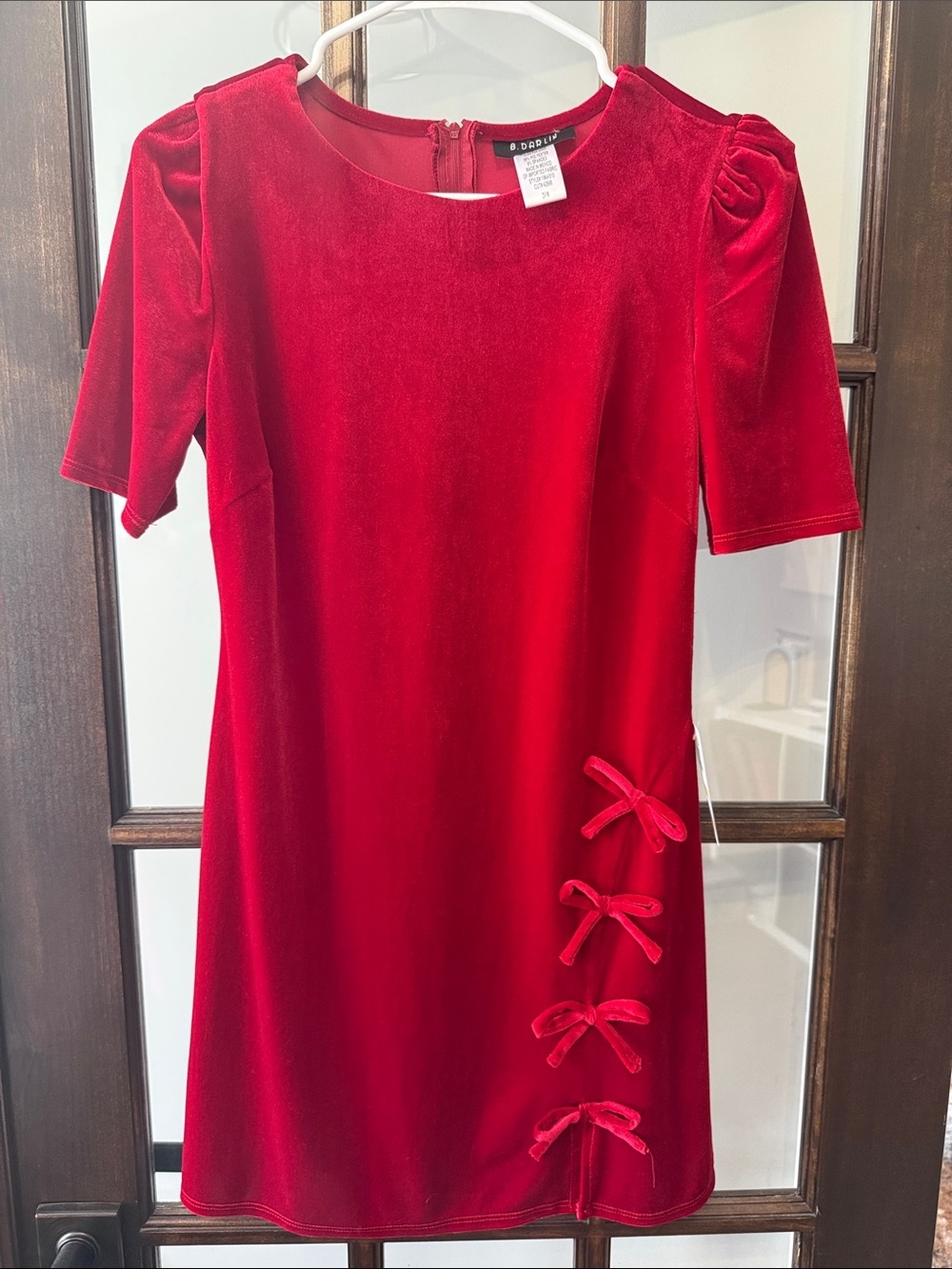B. Darlin Red Velvet Shift Dress with Side Bows